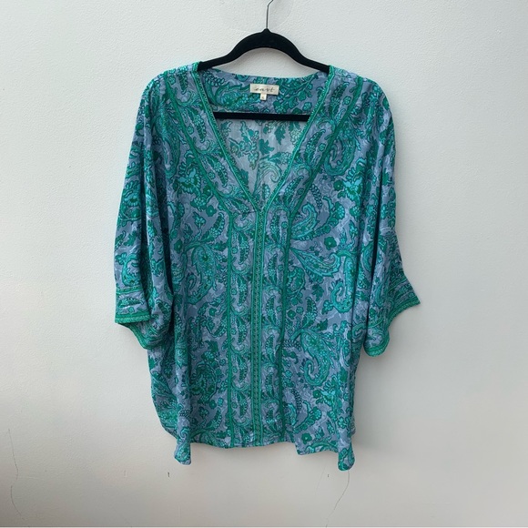 East Tops - East UK Ladies Size XL Semi Sheer Tunic Blouse Loose Fit Oversized Teal Blue